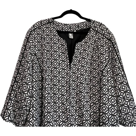 Silk Land Womens 3X Black White Geometric Print Jacket Front Hook Eye Closure - Picture 2 of 8